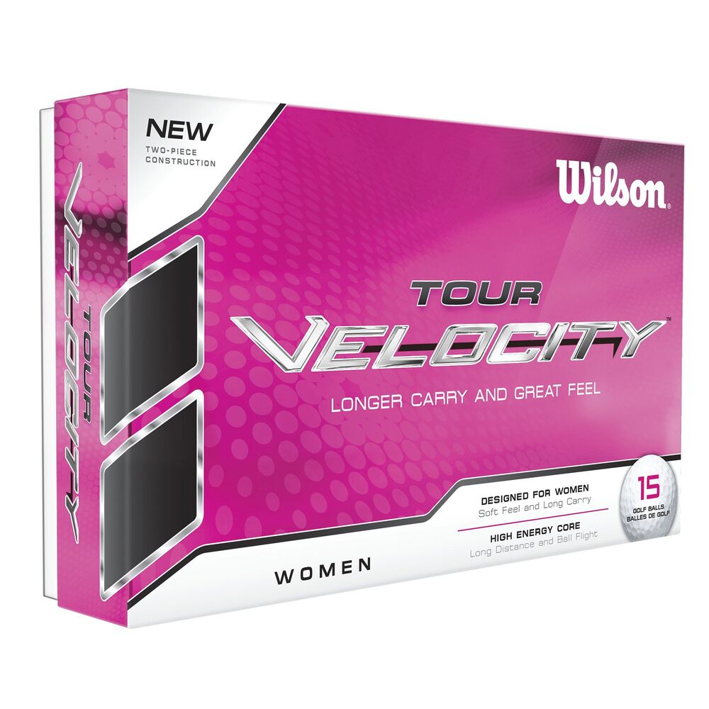 Wilson Staff, Soft 2-Piece Construction Women's Golf Balls for Maximum Distance, 15-pack, Low compression, Soft ionomer cover, Velocity, White, WGWR60400