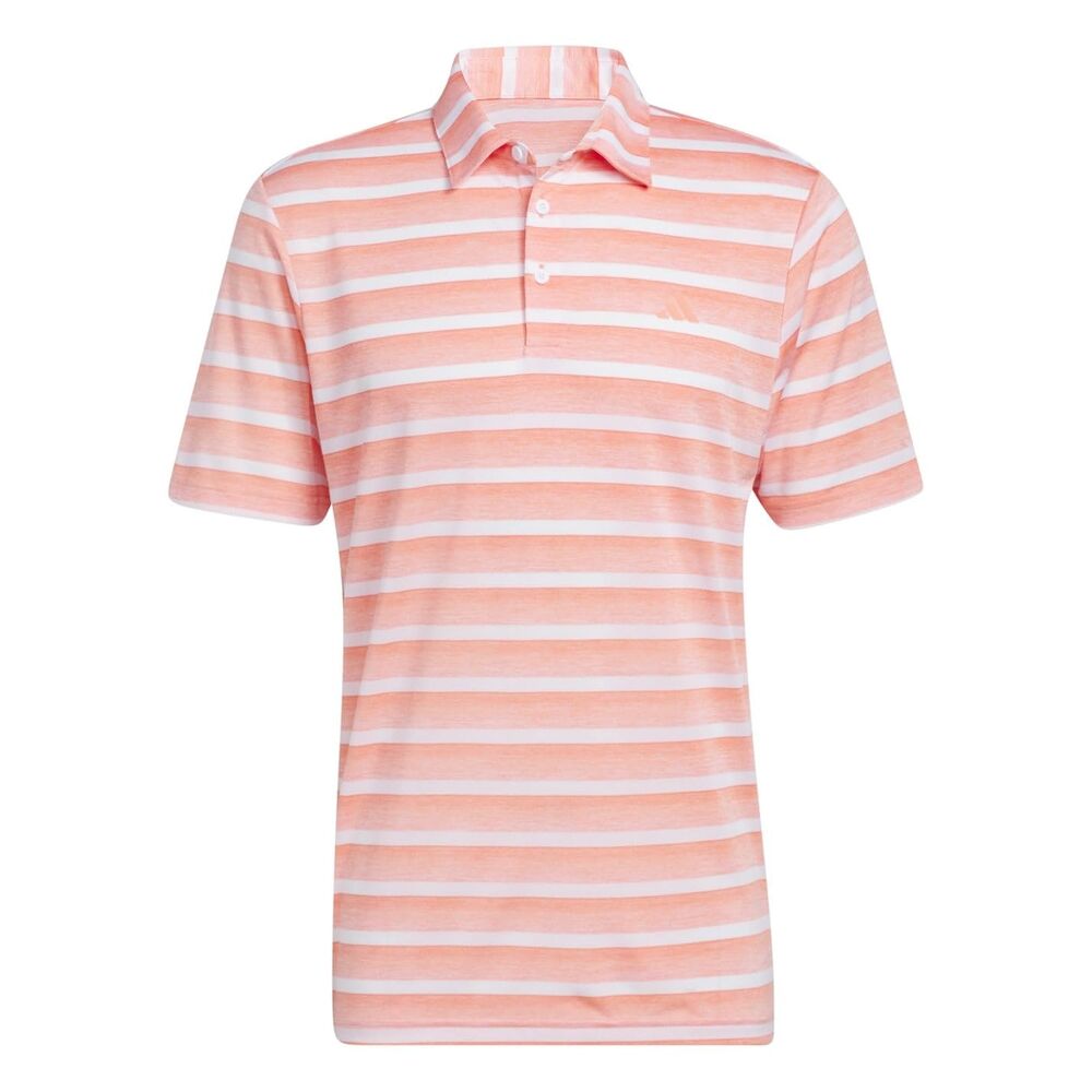 adidas Mens 2 Stripe Polo Shirt Coral/White M