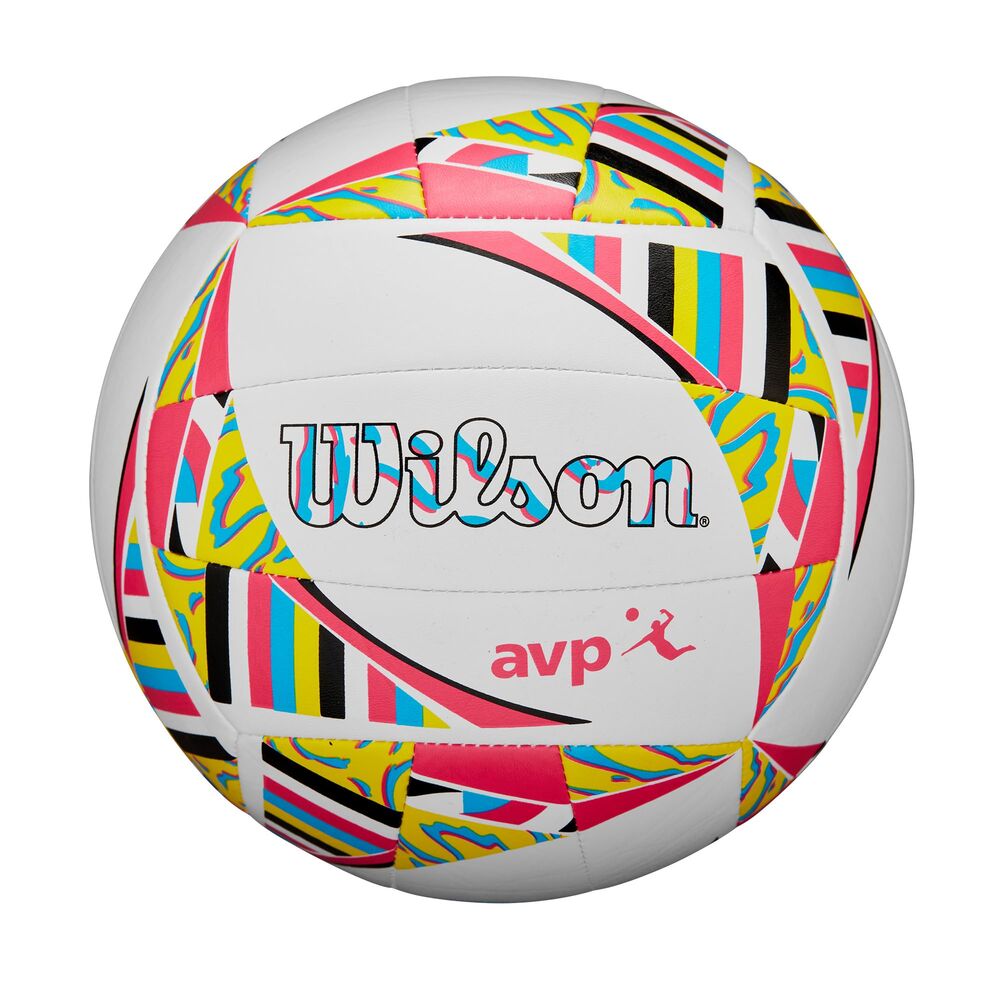 Wilson AVP Movement Volleyball, Crafted With a Pressure Lock Bladder and a Sustainable TPU Cover and Foam Layer, Colour: White/Pink/Yellow, Official Size