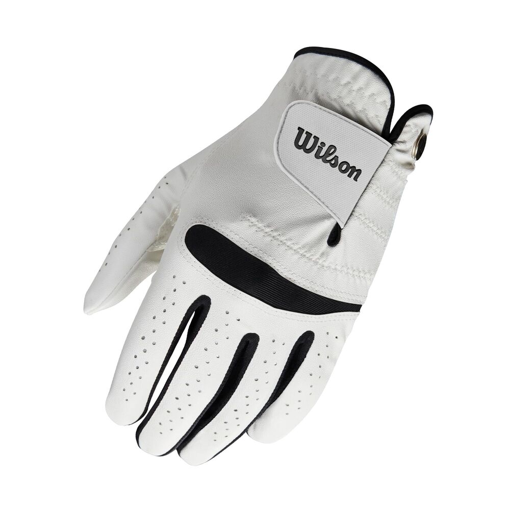 Wilson Feel Plus Men's Golf Glove, Made with Premium Leather, Provides Enhanced Grip and Sweat Control, Colour: White, Size: S (Left Hand)
