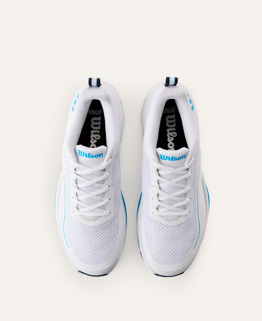 Wilson Rush Pro Lite Men's Tennis Shoes, Provide an Ultra-Light Feel and Additional Arch Support, Help with Energetic Performance, Colour: White/Atomic Blue/Navy Blazer, Size: 8.5