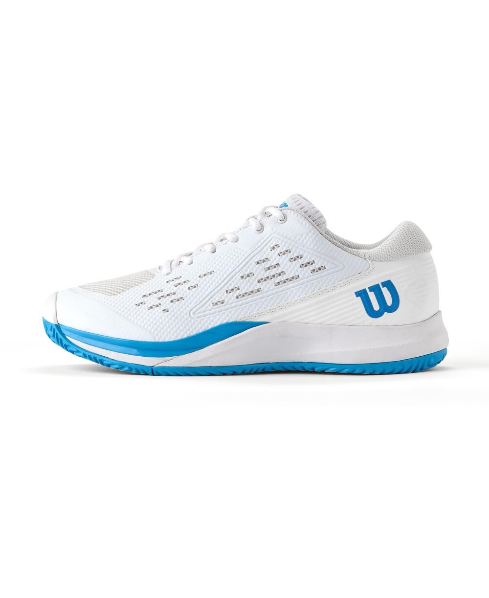 Wilson Rush Pro Ace Men's Tennis Shoes, Provide a Confident Fit and Dynamic Support, with Enhanced Stability and Superior Traction, Colour: White/Atomic Blue, Size: 11
