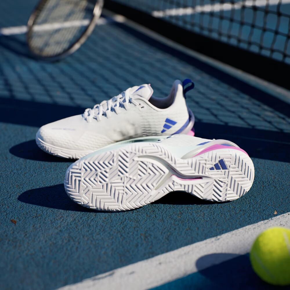 adidas adizero Cybersonic Tennis Shoes, Textile Upper, White